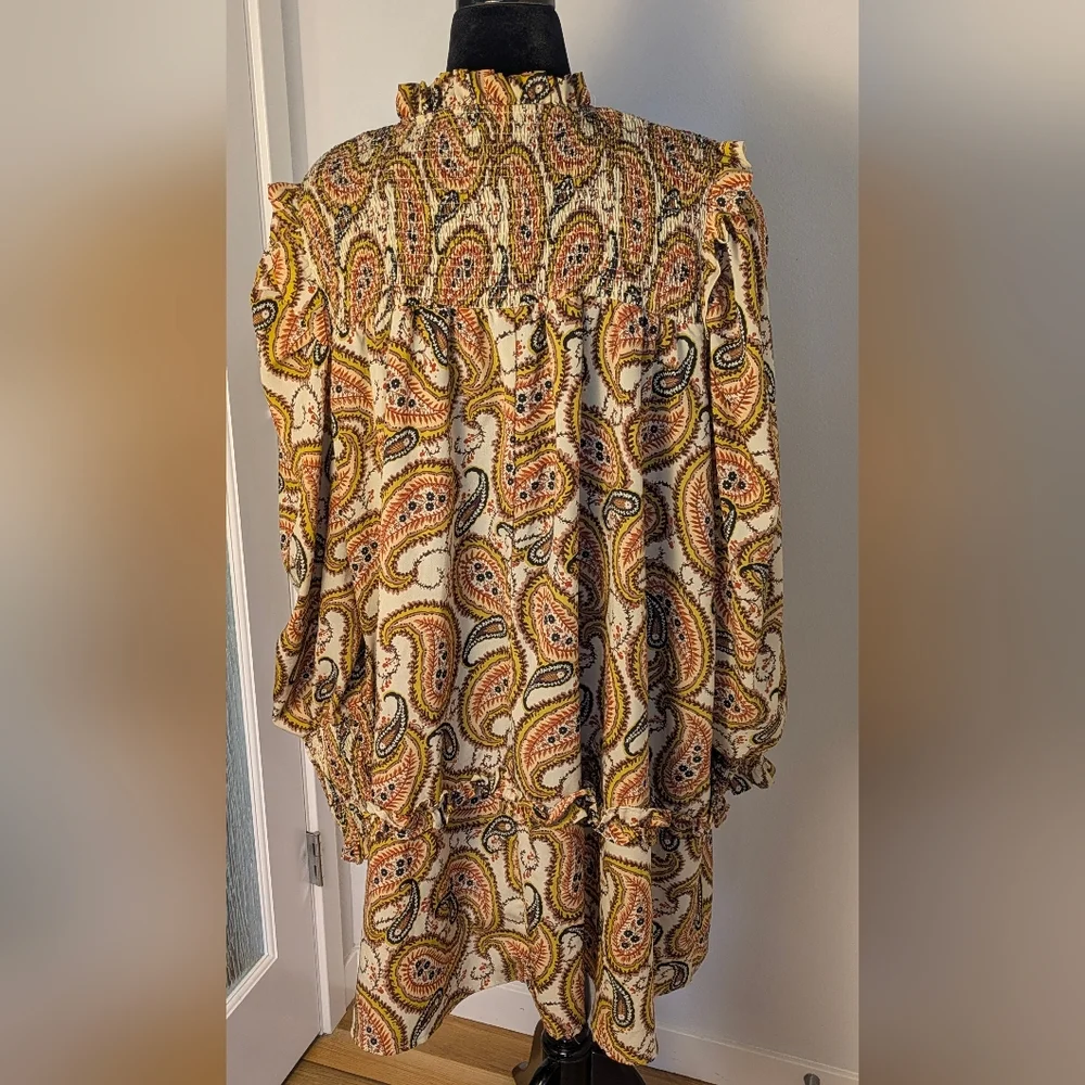 Women's Bohemian Paisley Smocked Mini Dress - Nutmeg/Yellow Size 4XL EUC - Picture 5 of 9